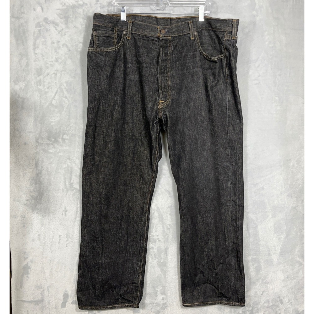Levis Men Jeans 44x30 Black 501 Straight Leg Button Fly Denim Classic Streetwear